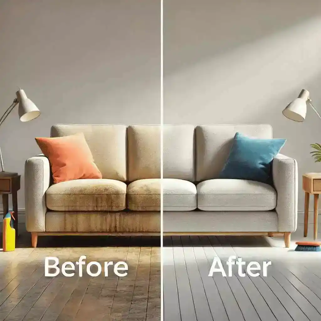 布沙發清潔專業服務，清潔前後對比圖