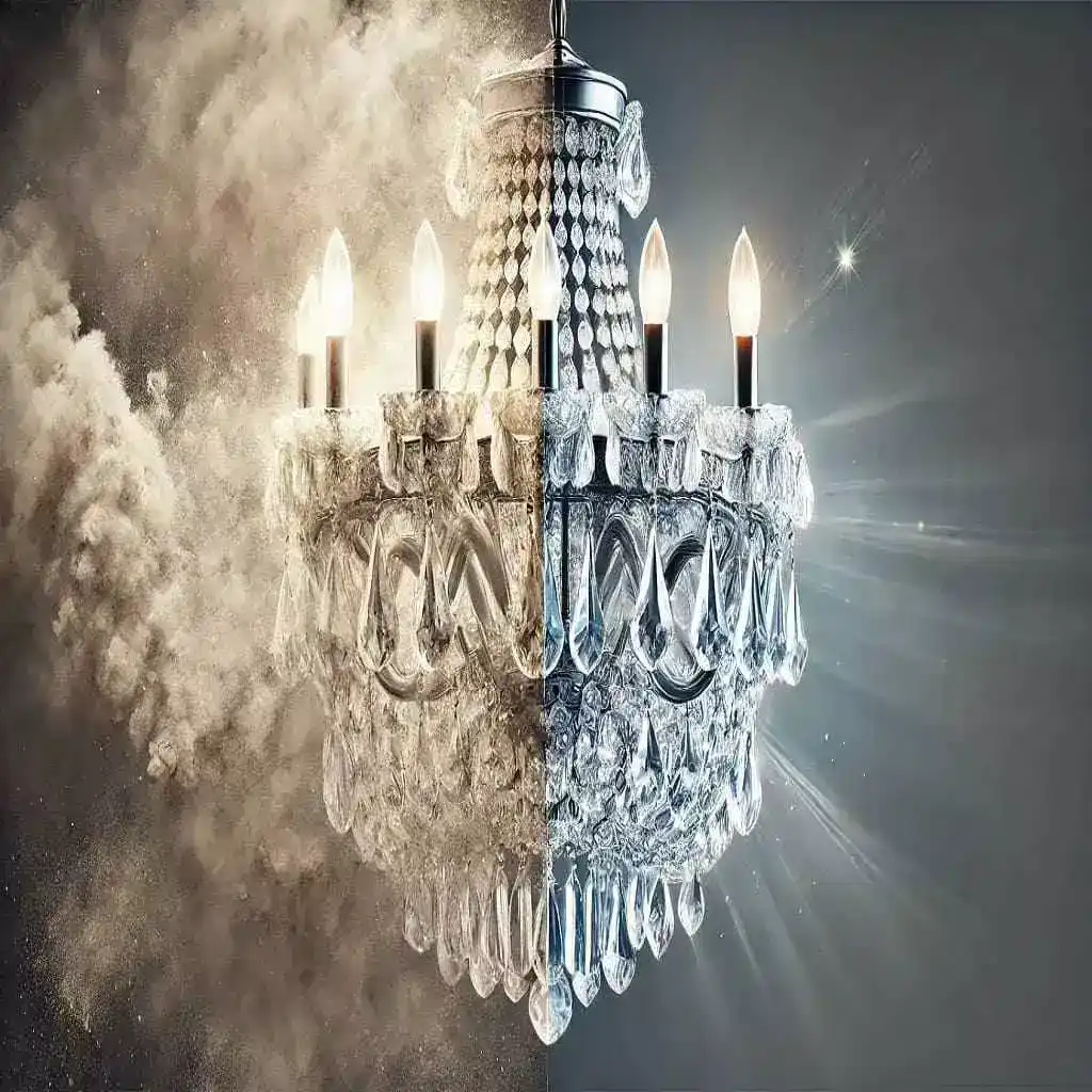 水晶燈飾特殊清潔前後對比圖